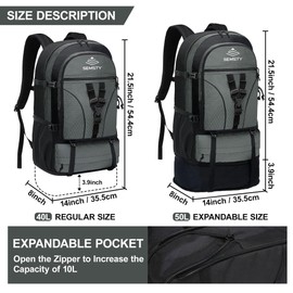 SEMSTY Hiking Backpack, 30L/40L/50L Expandable Hiking Backpack for Men and Women, Travel Camping Backpack Flight Approved