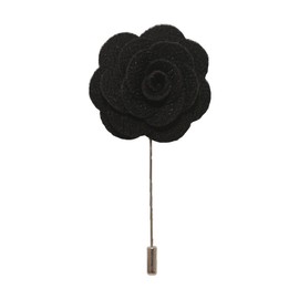 Black Handmade Flower/Rose Lapel Pin for wearing with men's suit jacket, blazer, dinner jacket or tuxedo jacket