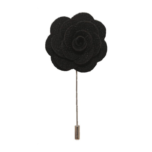 Black Handmade Flower/Rose Lapel Pin for wearing with men's suit