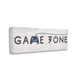 Stupell Industries Game Zone Video Gamer Phrase Rustic Blue Controller, Designed by Daphne Polselli Canvas Wall Art, 17 x 40, Grey