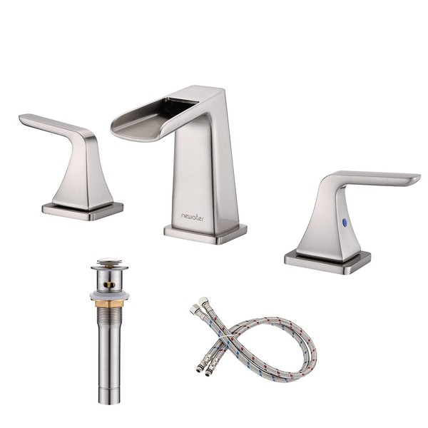 NEWATER Waterfall Bathroom Faucets，2-Handle 8-Inch Widespread Modern Bathroom Sink Faucet