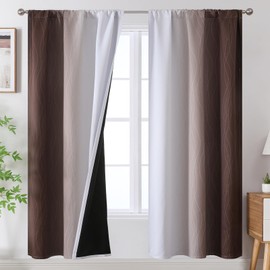 Estelar Textiler Brown and Greyish White Ombre Blackout Curtains for Living Room, Full Room Darkening Rod Pocket Gradient Curtains for Bedroom, Thermal Insulated Light Blocking Drapes,42Wx72L,2 Panels
