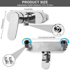 Shower Mixer Tap Single Lever Shower Silver Mixer Tap Shower with Ceramic Valve Core Chrome Tap Shower with G ½ Spout for Bathroom