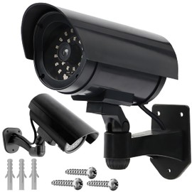 Retoo Swivelling Dummy Camera for Outdoor and Indoor Use, Wireless CCD with Flashing LED, Weatherproof Security Camera, Fake Camera for Home and Office Surveillance, Dummy, Black