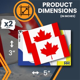 Canada Flag Bumper Stickers – 2 Pack 3x5 Inch Vinyl Adhesive Decals for Cars, Trucks, Laptops, Toolboxes – Weatherproof Outdoor Canada Flag Sticker, Made in USA