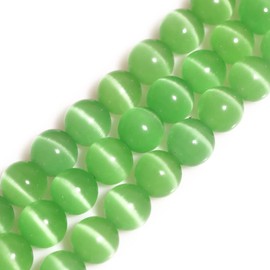 HAAMIIQII 45pcs 8mm Light Green Cat Eye Beads Round Loose Gemstone Beads for Jewelry Making Strand 15 Inch