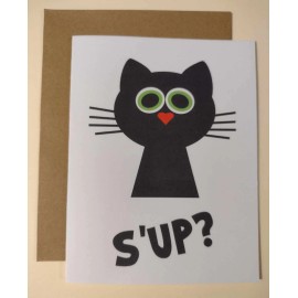 Days of Jeremiah Greetings S'up? Cute Black Cat Greeting Card, 4.25" x 5.5", A2 Size, Blank Inside