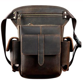 Leather Waist Pack Outdoor Drop Leg Bag for Men Travel Tactical Hiking Hunting Camping Sling Shoulder Crossbody Pouch Casual Vintage Retro Daypack Deep Brown