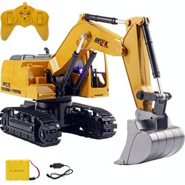 Multifunctional Excavator RC Bulldozer RC Car Kids Toy Car Construction Vehicle Toy Radio Control Large Size (Yellow)