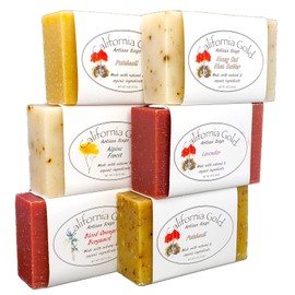 Variety Pack of 6 All Natural and Organic Bar Soap- Patchouli, Blood Orange Bergamot, Lavender, Honey Oat Shea Butter, Alpine Forest, Spiced Oatmeal-6-4oz. Bars (24 oz. Total)