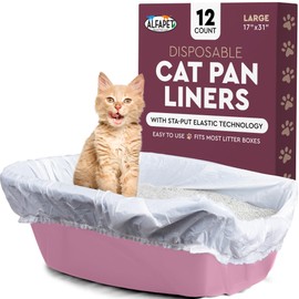 Alfapet Cat Litter Box Liners Large 12 Count - Tear-Resistant Cat Litter Bags - Waterproof Kitty Litter Liners - Fits Litterbox Pan Sizes Medium and Large, 31" x 17", 20 lb Capacity