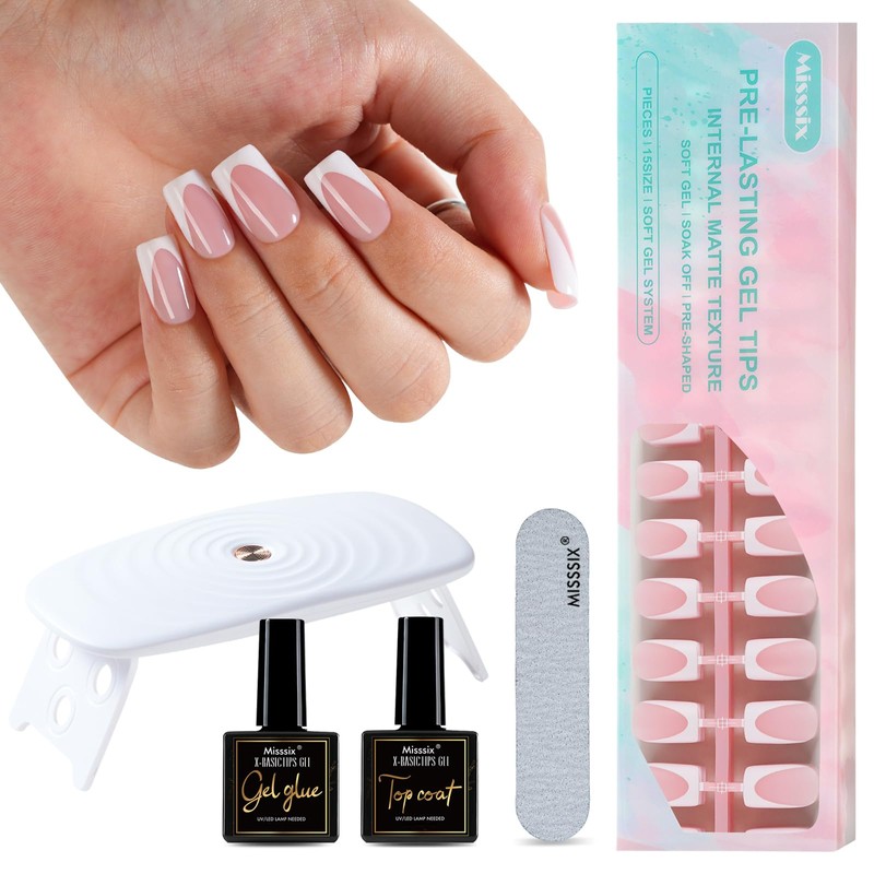 Misssix Uñas francesas profundas, 160 puntas de gel francesas, uñas