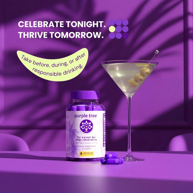 purple tree Post-Celebration Wellness Supplement | Liposomal Dihydromyricetin (DHM), L-Glutathione,