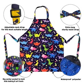 DECOWALL AP-003 Kids Apron – Dinosaurs for Boys Girls Children Chef Kitchen Apron with Pocket Cooking Baking Painting Crafting Art Gardening Adjustable Strap Gift Little Helper