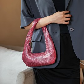 Trendy Evening Bag Women Unique Handbags Cool Purses Small Shoulder Purse Silver Metallic Purse Designer Evening Bag(Pink)