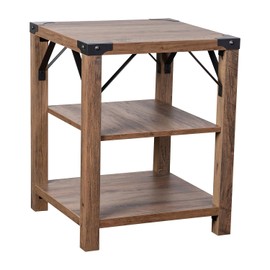 Flash Furniture Wyatt Modern Farmhouse 3 Tier Side Table - Rustic Oak Engineered Wood Frame - Black Metal Crisscross Side Braces and Corner Accents