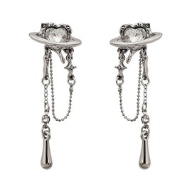 Y2k Saturn Asymmetrical Planet Heart Star Earrings Cross Dangle Rhinestone Cross Star Drop Earrings Space Jewelry for Women