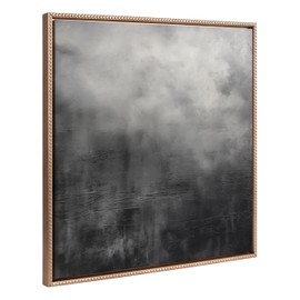 Kate and Laurel Sylvie Beaded Tonal Abstract Blackened Charred Gray Moody Minimalist Vintage Framed Canvas Wall Art by The Creative Bunch Studio, 30x30 Gold, Modern Abstract Landscape Art for Wall