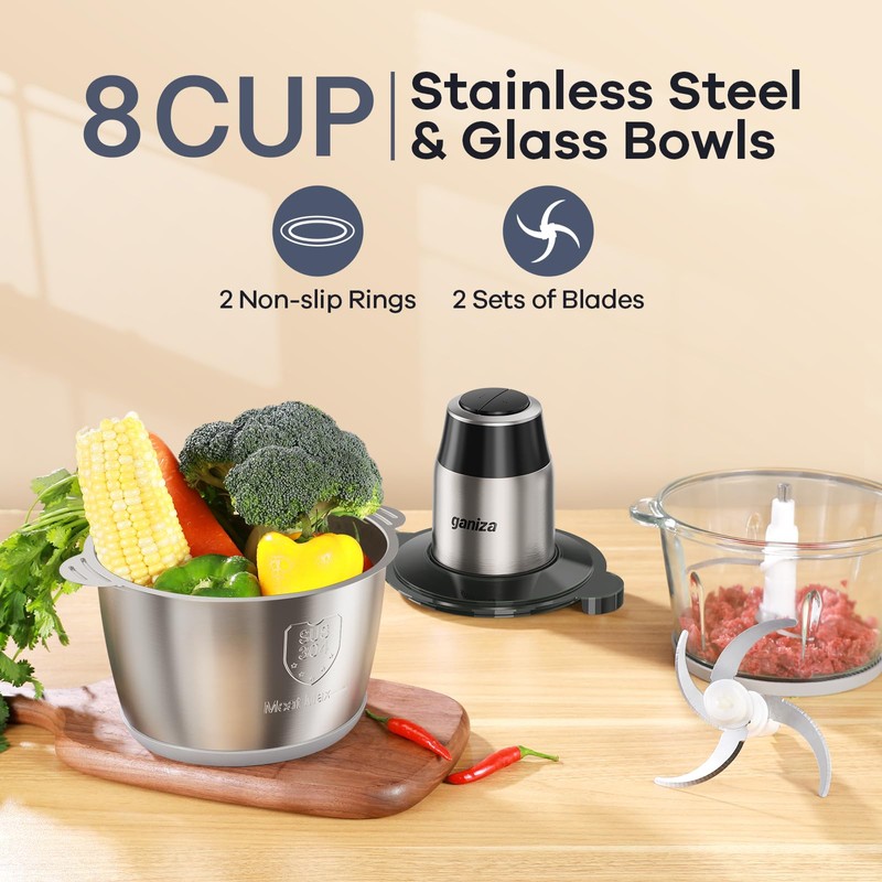 GANIZA Food Processors, Electric Food Chopper with Meat Grinder &