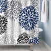 Boho Dahlia Flowers Shower Curtain Black Indigo Blue and Grey