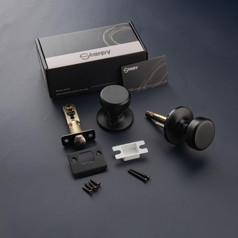 STARPY Black Door Knobs, Pismo Door Knob with Lock, Privacy