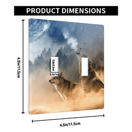 Pznen Wolf Double Toggle Covers Woodland Wolf Howling Moon Wildlife Animal 2 Gang Wall Plate Decorative Light Switch Covers Bathroom Bedroom Home Kitchen