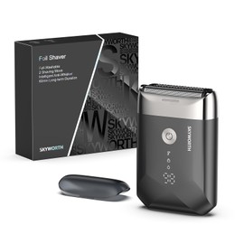 Skyworth Foil Shavers for Men,Mini Electric Face Shaver,Compact Dual-Action Razor IPX6 Waterproof with Led Display Wet/Dry Cordless Razor,60 Minute Runtime,USB C Fast Charge for Travel & Home,Black
