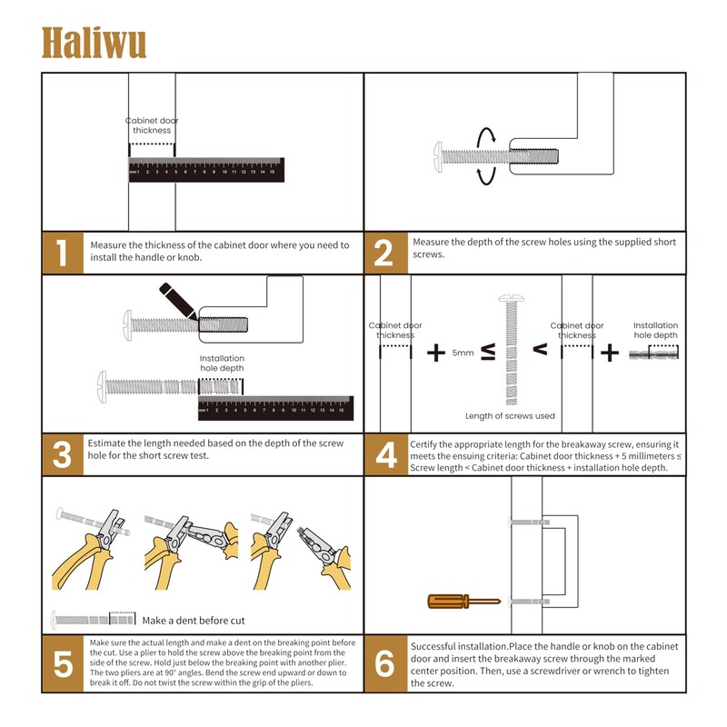 Haliwu Brushed Nickel and Gold Cabinet Pulls, 6 pack 5-inch