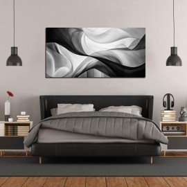 CANEITO Abstract Wall Art for Living Room, Black and White Wall-Decor for Bedroom, Minimalist Curve Line Canvas Print Pictures for Hallway Office, Size 59x29 Inches