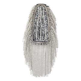 Parches de vidrio con abalorio para el hombro, diseño de flecos, borlas y broches, 2 piezas (plata B)