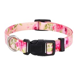 Mihqy Dog Collar with Bohemia Floral Tribal Geometric Patterns - Soft Ethnic Style Collar Adjustable for Small Medium Large Dogs(Pink Rose,L)