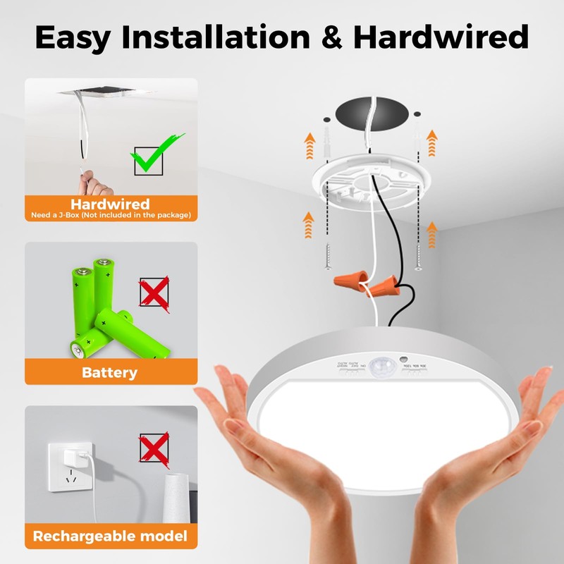 slochi 4Pack Motion Sensor Light Indoor Wired, 8.7 Inch 3000K/4000K/6500K