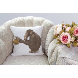 HGOD DESIGNS Gorilla Pillow Cover,Decorative Throw Pillow Monkey Sitting and Thoughtful Look A Glass of Beer Pillow Cases Cotton Linen Square Cushion Covers for Home Sofa Couch 18x18 inch Brown