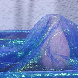 1.4mx1m Royal Blue Iridescent Organza Fabric, Pleated Organza Lace Fabric, Iridescent Holographic Gauze Material Cloth for DIY Crafts Sewing Decorations