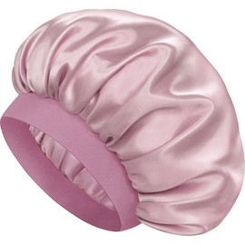 Doitory Satin Silk Bonnet for Sleeping, Double Layer Silk Sleep Cap for Men & Women, Soft Satin Lined Bonnet for Natural & Curly Hair(BeanPaste Pink)