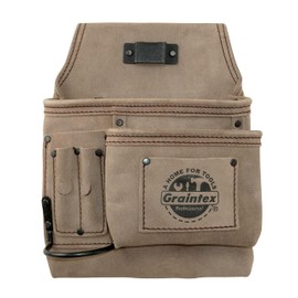 Graintex SS2291 :: 5 Pocket Right-Handed Nail & Tool Pouch Beige Color Suede Leather for Constructors, Electricians, Plumbers, Handymen