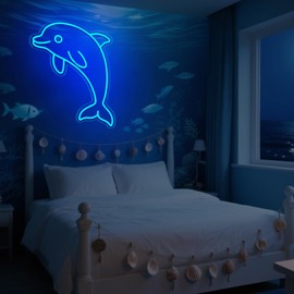 LMHSE Dolphin Neon Sign, Dimmable LED Neon Signs for Wall Decor, Ocean Themed Wall Art for Home Decor, Blue Glowing Dolphin Light for Teen Boys Room Decor (Dolphin-Blue)