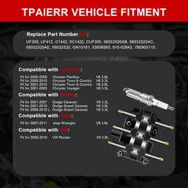 TPAIERR UF305 & 3381 Ignition Coil Pack and Iridium Spark Plugs Set of 6 OEM Compatible with Chrysler Pacifica Town&Country Voyager/Dodge Grand Caravan/Jeep Wrangler V6 3.3L 3.8L 56032520AB C1442