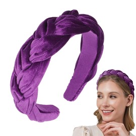 Nepenthion Velvet Braided Headbands for Women Velvet Headbands Stretchy Comfortable Non-Slip Hair Accessories (Purple, Adult)
