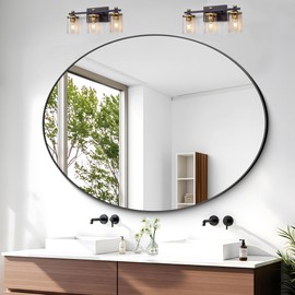 GLASHOM 36x48 Inch Black Oval Mirror for Bathroom Vanity, Black Metal Framed Bathroom Mirrors for Wall, Wall Mounted Mirror for Bedroom Living Room Entryway Wall Hang Vertical and Horizontal