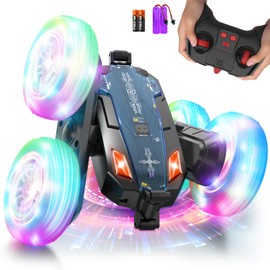 Paaxido Remote-Control-Car-Stunt-RC-Car, New Upgraded 2.4Ghz 4WD Double-Sided 360° Rotating RC Crawler with Headlights & Wheel Lights, RC Truck Toy Cars Gift for Kids Boys and Girls Aged 6-12