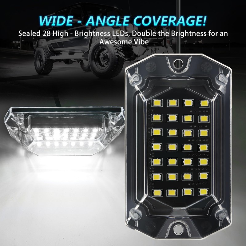 12Pods Full Angle All Pure White LED Rock Lights Full