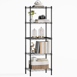KKN 5-Tier Metal Wire Shelving Unit - Heavy Duty Storage Shelves for Home, Garage, Kitchen Organization - Versatile Rack for Pantry, Tools, Supplies - Black, 15.7" L x 11.8" W x 46.1" H