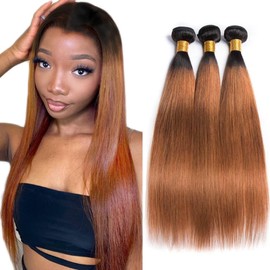 Leruikair Human Hair Bundles 18 20 22 Inch Straight Bundles Human Hair Omber Chocolate Brown T1B/30 Unprocessed Brazilian Soft Quick Weave Hair for Black Women