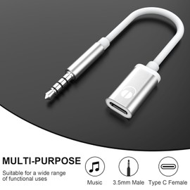 ZhangyiHot 3.5mm Male to Type C Female Audio Cable Cord, Analog Audio Jack Headphone Audio Adapter for MP3 Player Laptop, Home Audio Accessories (Silver)