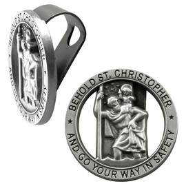 Lotsdonxia 2 Pcs St. Christopher Medal Sun Visor Clip Zinc Alloy Round Hook for Vehicle Sun Visor Catholic Protection Bless Driving Safety Clip Religious Gift