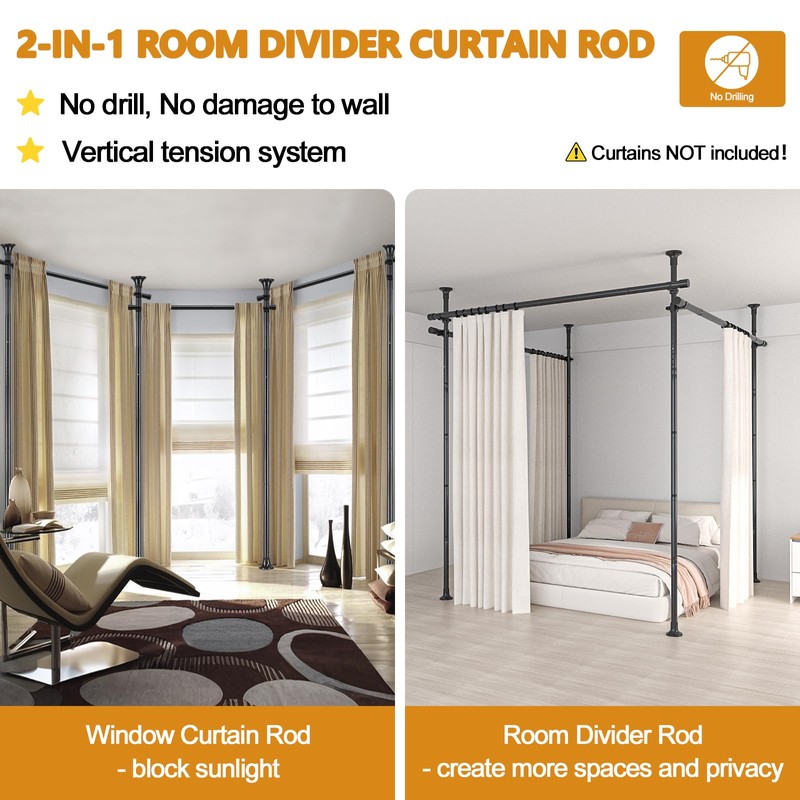Room Divider Curtain Rod No Drilling for Wide Space, Adjustable