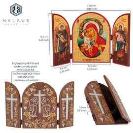 NKlaus Mother of God Zhirovizkaja Icon Triptych Wood 25 x 16 cm Christian 13885