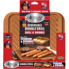 GOTHAM STEEL Grill Griddle Pan Nonstick Double Grill Griddle Pan, Brown Reversible with Ti-Cerama Coating, Perfect for BBQs and More – As Seen on TV
