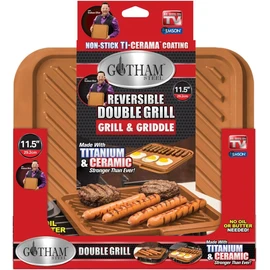 GOTHAM STEEL Grill Griddle Pan Nonstick Double Grill Griddle Pan, Brown Reversible with Ti-Cerama Coating, Perfect for BBQs and More – As Seen on TV